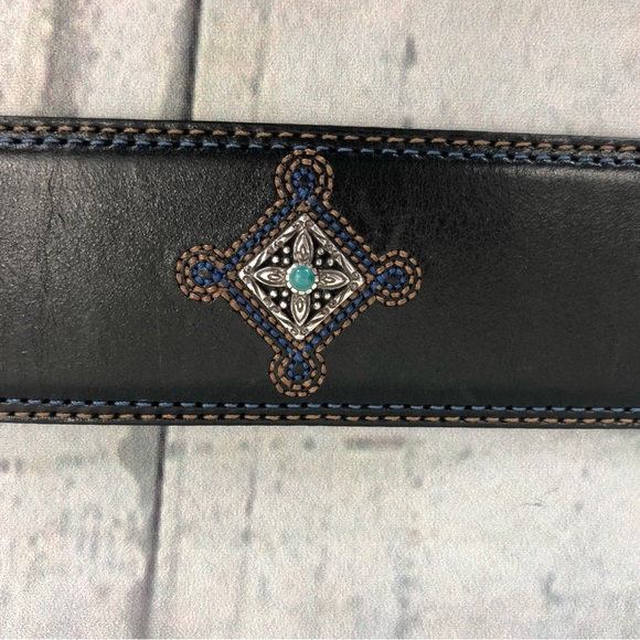 Brighton Black Embellished Embroidered Leather Belt Silver Buckle Medium… - Picture 2 of 15